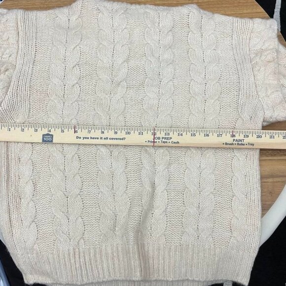 Joe’s Jeans Cable Knit Ruffle Sleeve Turtleneck Sweater Cream Ivory M - Picture 6 of 11